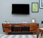 Melvina Sheesham Wood Tv Unit with Cupboards Drawers and Shelve Storage
