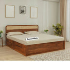 Sleeplore Sheesham Wood Bed with 4 Drawer Storage and Cane Detailing