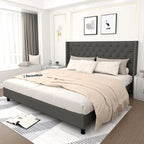 Modern Upholstered Queen Size Bed Premium Fabric Double  Bed Cot Bed
