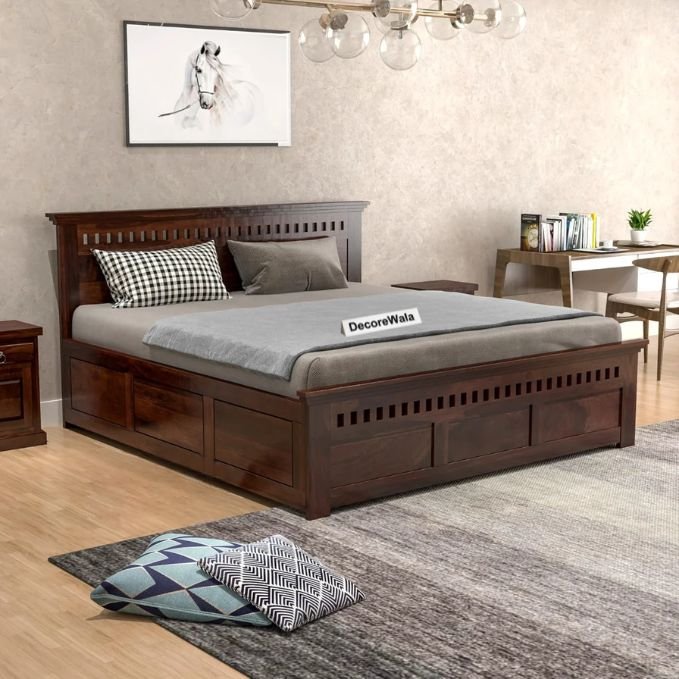 Bed Wood King Size Cot Double Bed with Box Storage