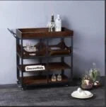 Barvio Solid Wood And Iron Bar Trolly