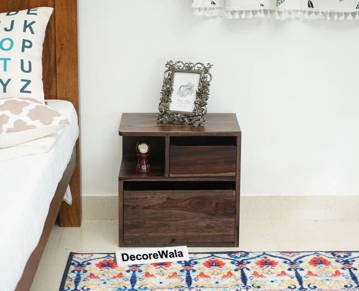 Rajkot Solid Wood Two Drawer Bedside Table with open Shelve