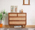 Boston Solid Wood Rattan Cane Chest of Drawer Four Drawer