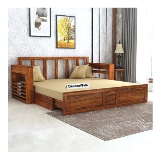 Sofa Cum Bed Walnut with Side Pockets