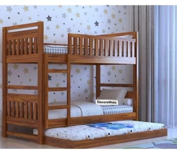 Naptura Solid Sheesham Wood Bunkbed Netrual Finsh With Trundle