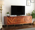 Jett Metal Base Sheesham Wood Tv Unit with Drawers and Cabinets