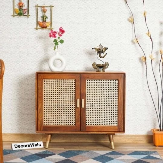 Boston Solid Wood Rattan Cane Two Door Sideboard Cabinet