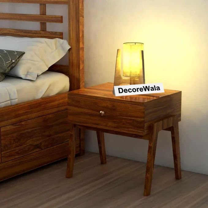 Lyon Solid Sheesham Wood Bedside Table With One Drawer