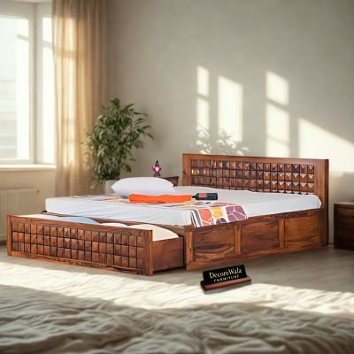 Solid Wood Bowley Bed with Front Open Dual Storage