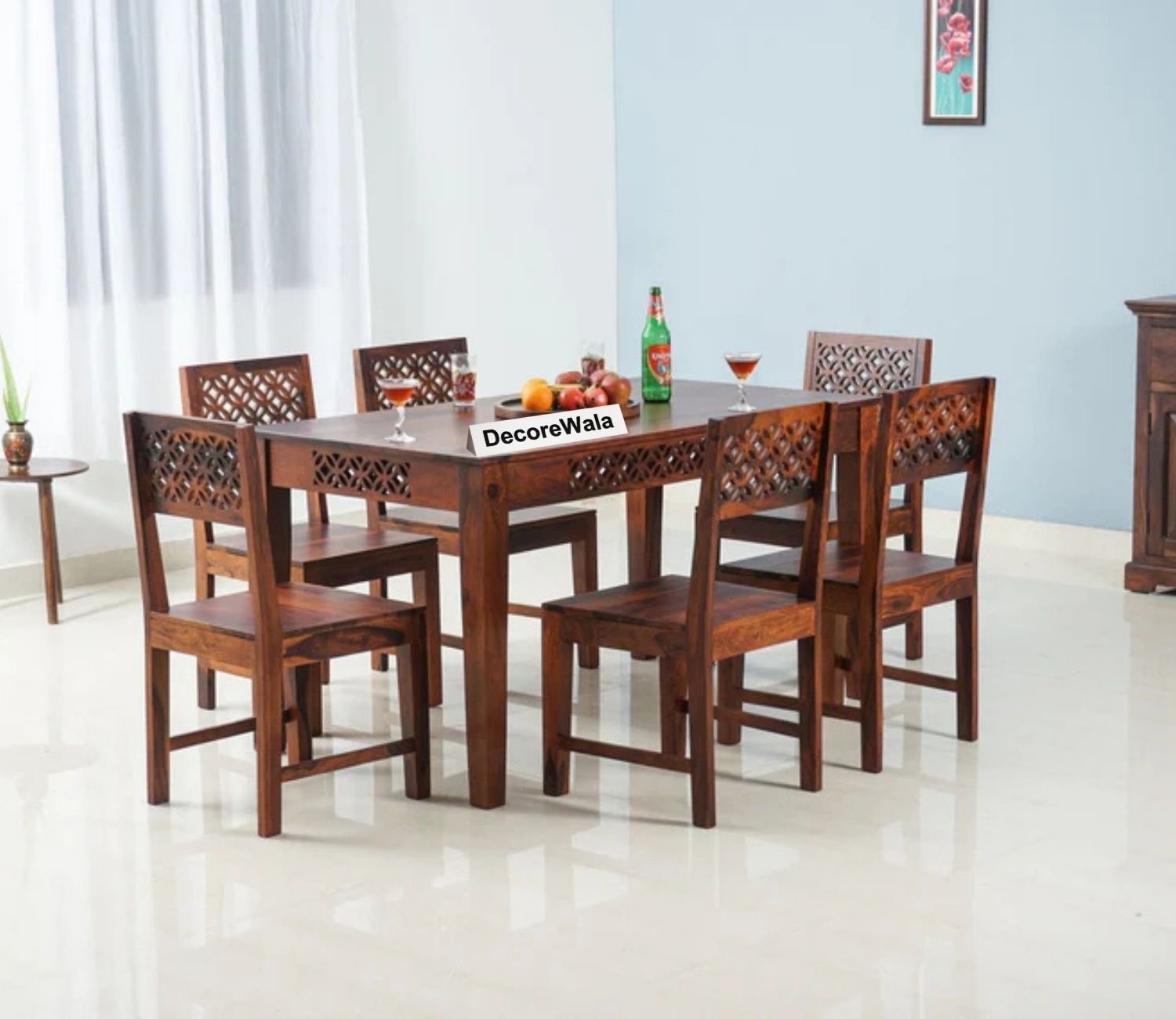 Perth Solid Wood 6 Seater Square Dining Table Set with 6 Chair for Dining Room