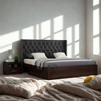 Drewno Sheesham Wood Upholstered Bed With Storage