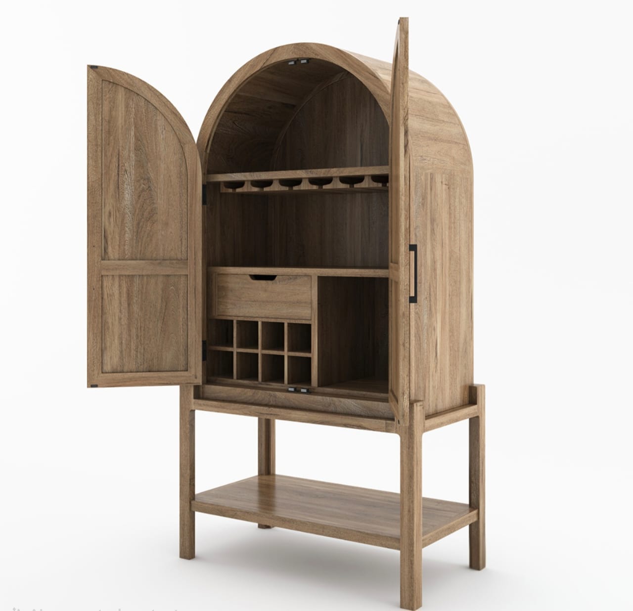 Ocala Rustic Tall Arched Bar Cabinet with Glass Doors