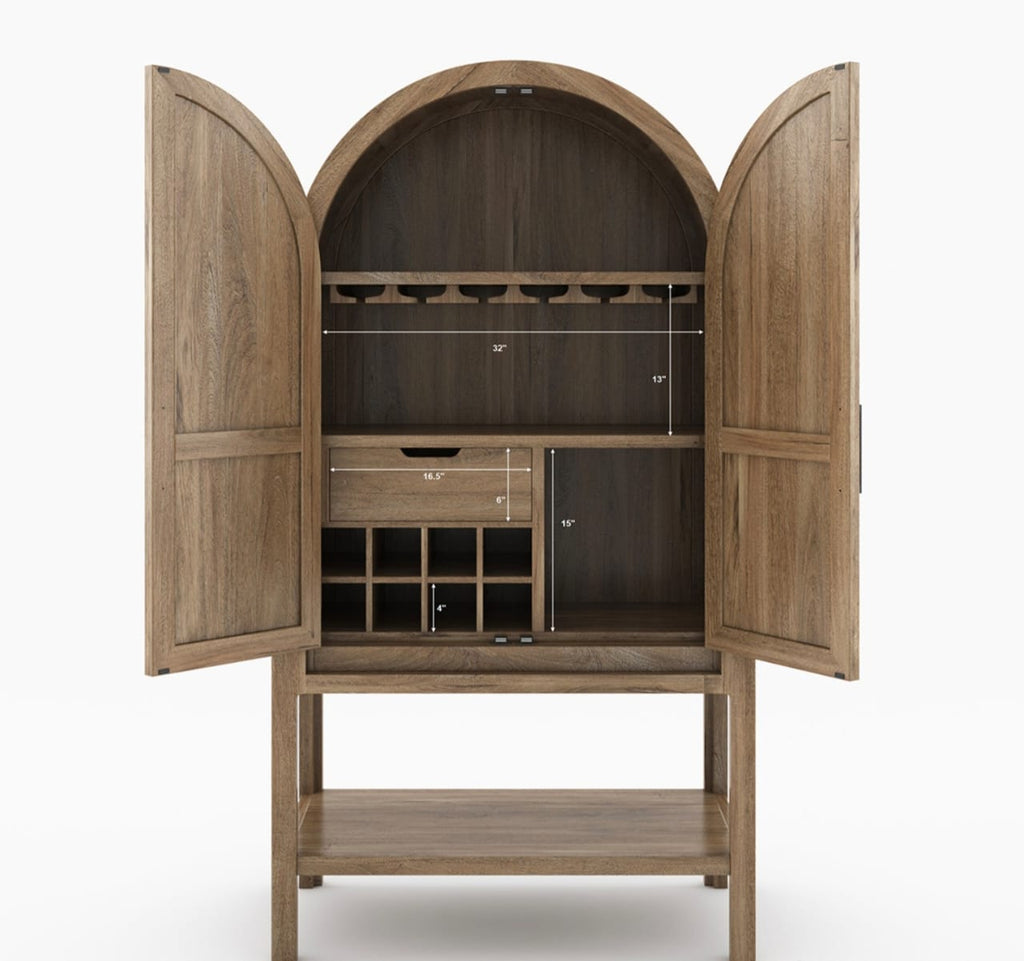 Ocala Rustic Tall Arched Bar Cabinet with Glass Doors