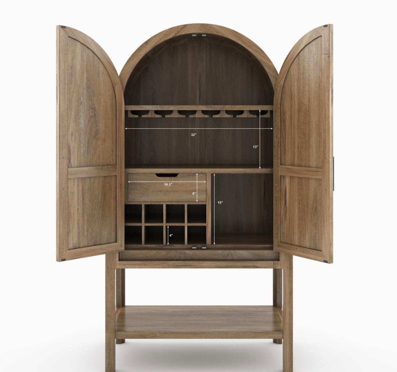 Ocala Rustic Tall Arched Bar Cabinet with Glass Doors