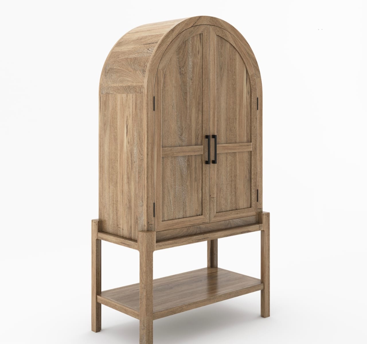 Ocala Rustic Tall Arched Bar Cabinet with Glass Doors