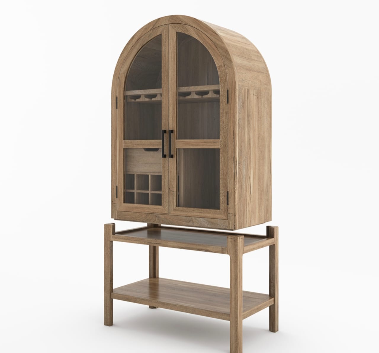 Ocala Rustic Tall Arched Bar Cabinet with Glass Doors