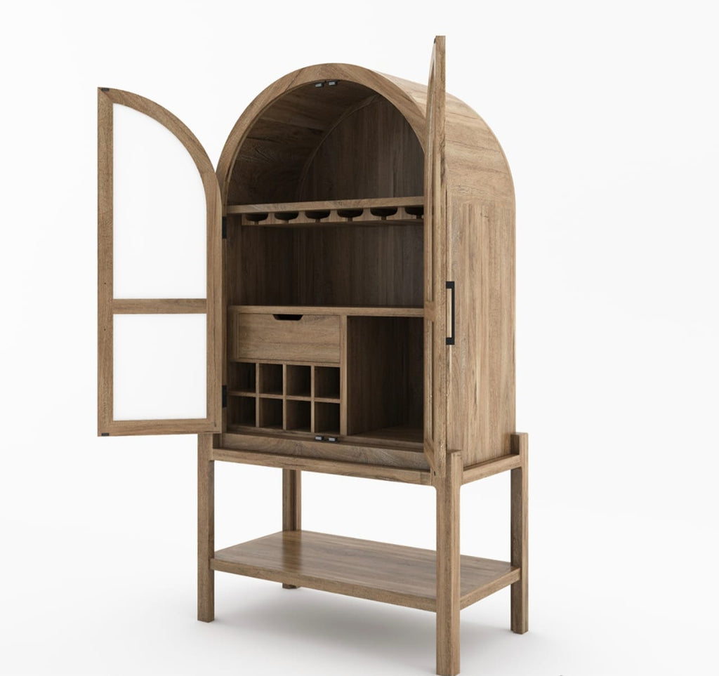 Ocala Rustic Tall Arched Bar Cabinet with Glass Doors