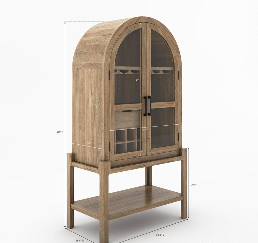 Ocala Rustic Tall Arched Bar Cabinet with Glass Doors