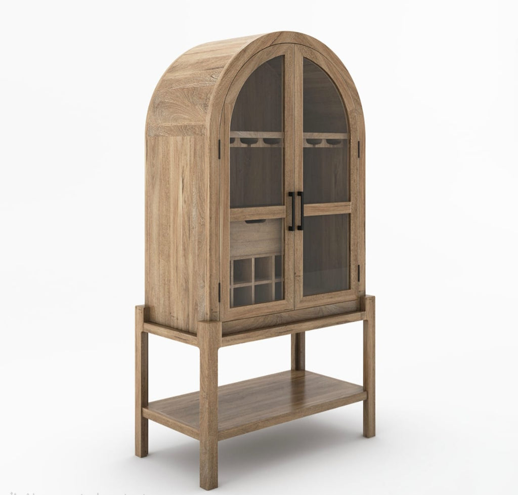 Ocala Rustic Tall Arched Bar Cabinet with Glass Doors