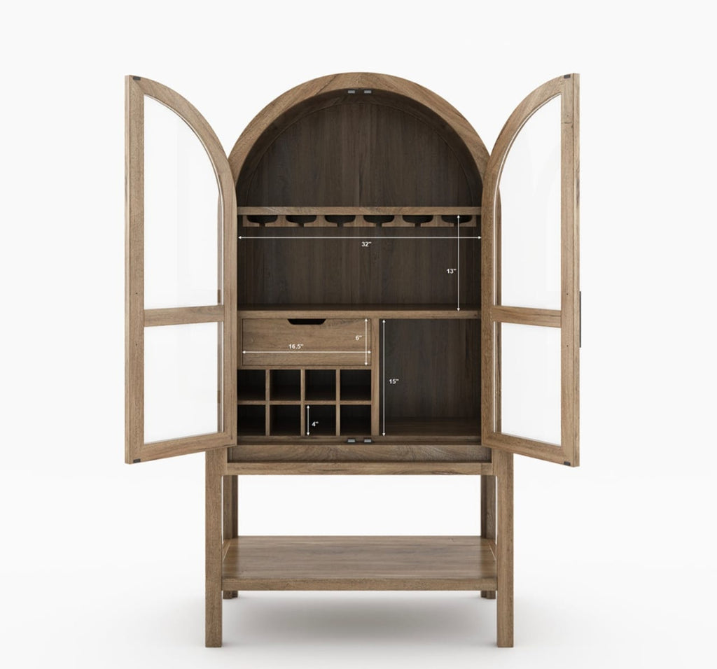 Ocala Rustic Tall Arched Bar Cabinet with Glass Doors