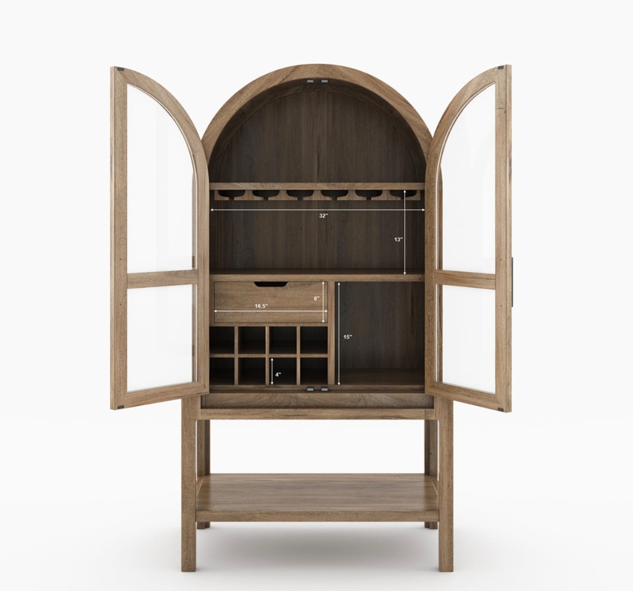 Ocala Rustic Tall Arched Bar Cabinet with Glass Doors