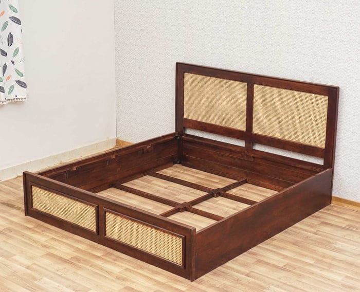 Boston Solid Wood Rattan Cane Storage Box Bed