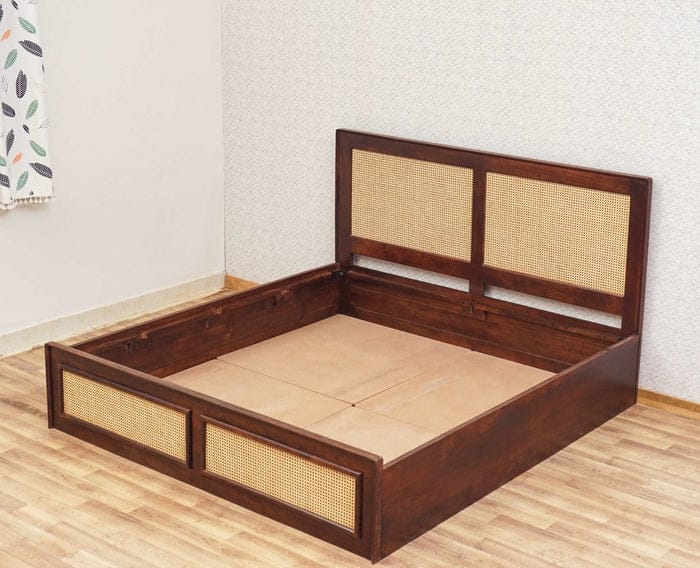 Boston Solid Wood Rattan Cane Storage Box Bed