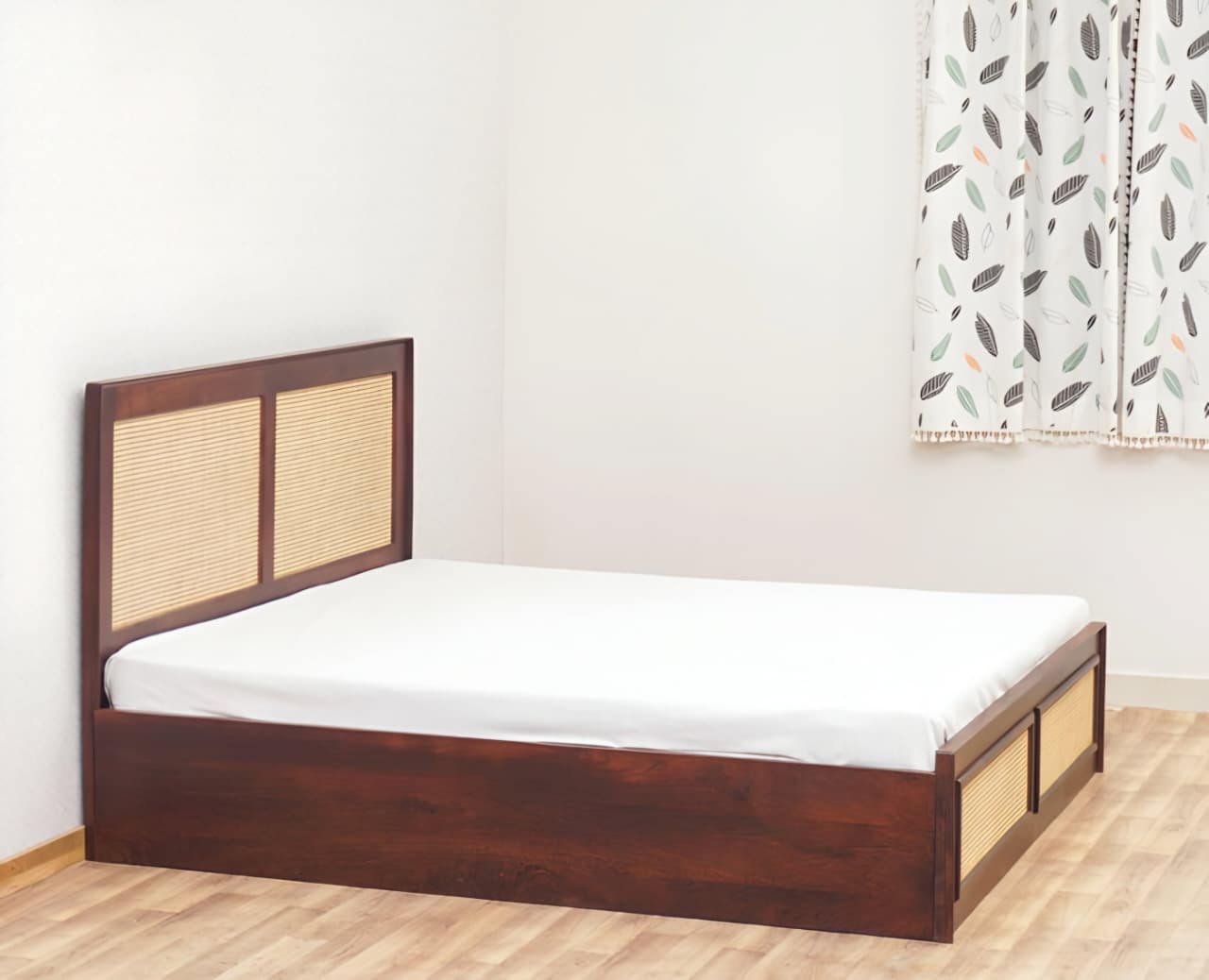 Boston Solid Wood Rattan Cane Storage Box Bed