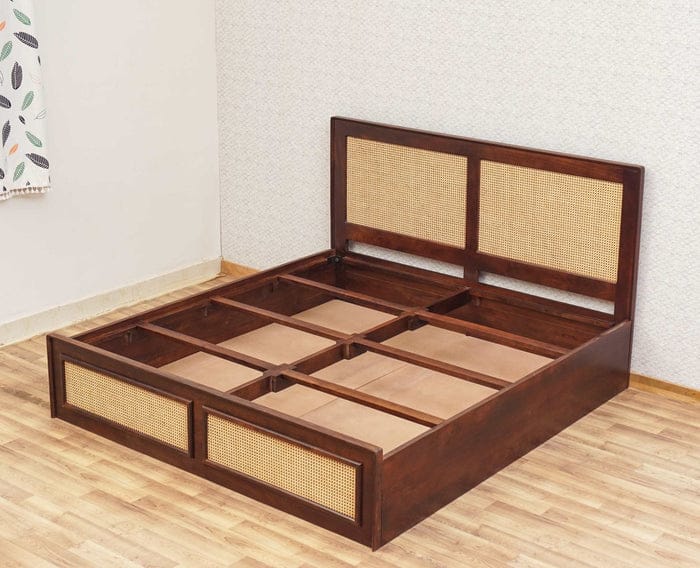 Boston Solid Wood Rattan Cane Storage Box Bed