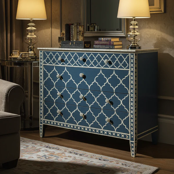 Woodoryn Blue Patterned Wooden Chest of Drawers