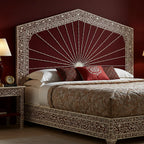 MoonRest Luxury Handcrafted Inlaid Wood Bed with Ornate Headboard