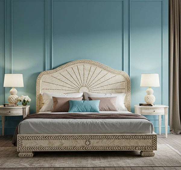 MoonRest Luxury Carved King Bed Frame with Matching Nightstands