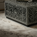 Aromex Black Floral Inlay Square Coffee Table