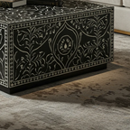 Aromex Black Floral Inlay Square Coffee Table