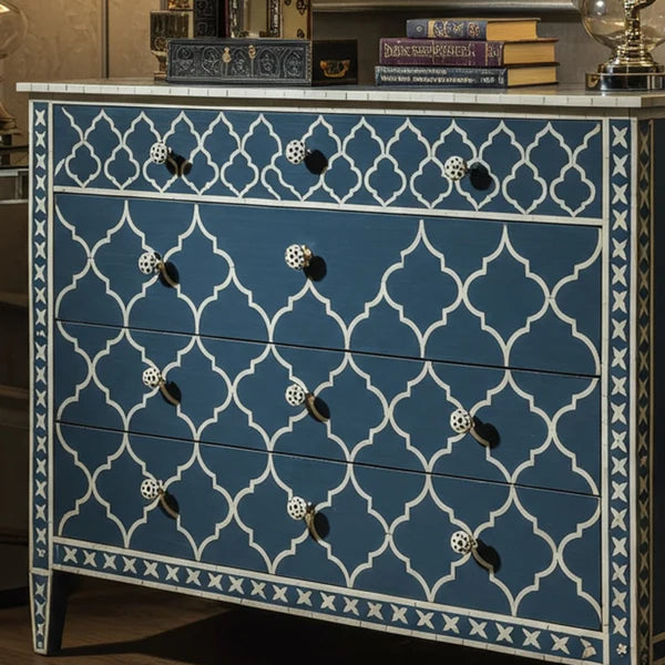Woodoryn Blue Patterned Wooden Chest of Drawers