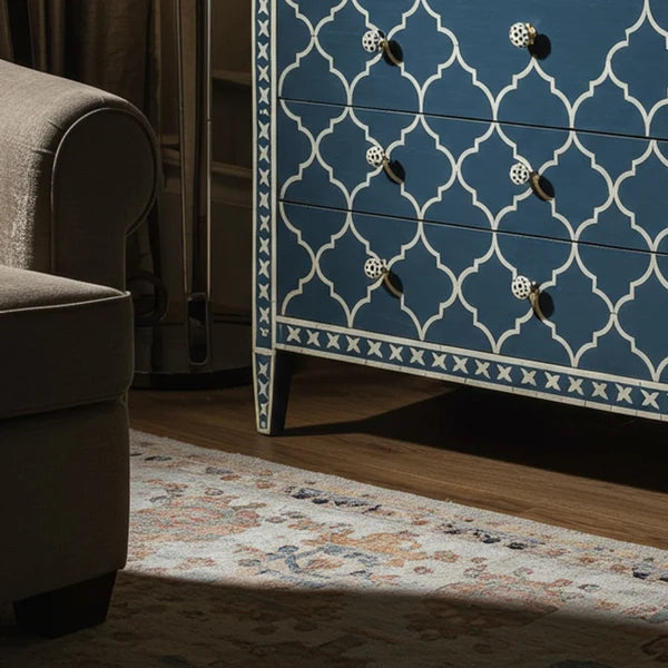 Woodoryn Blue Patterned Wooden Chest of Drawers