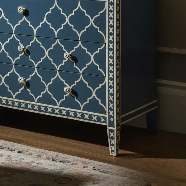 Woodoryn Blue Patterned Wooden Chest of Drawers