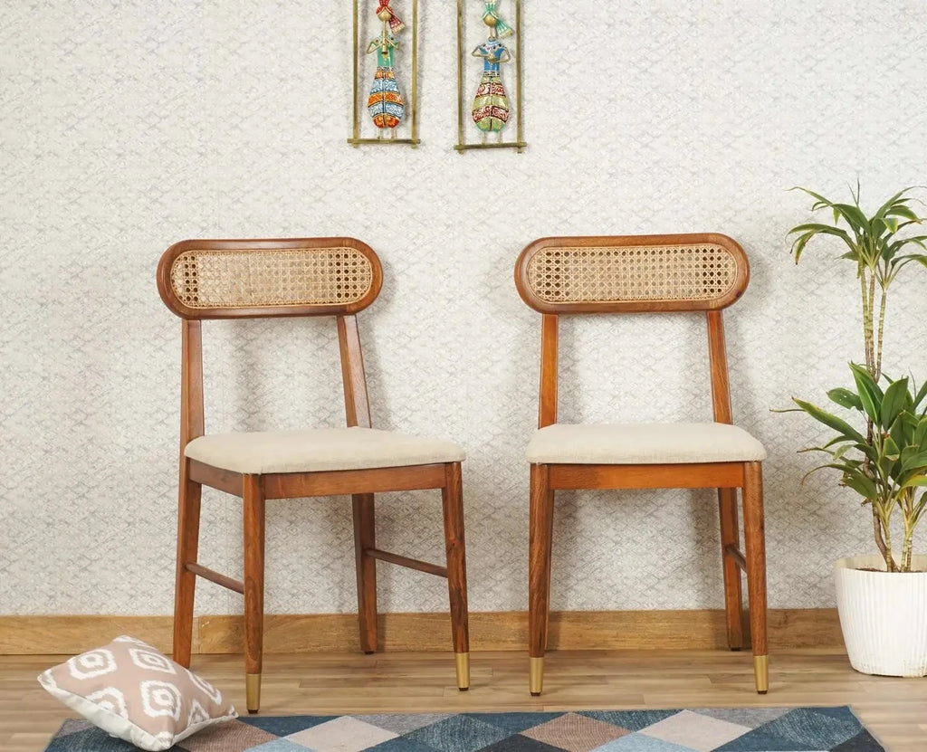 Walgloss Wooden Rattan Cane Chair Set