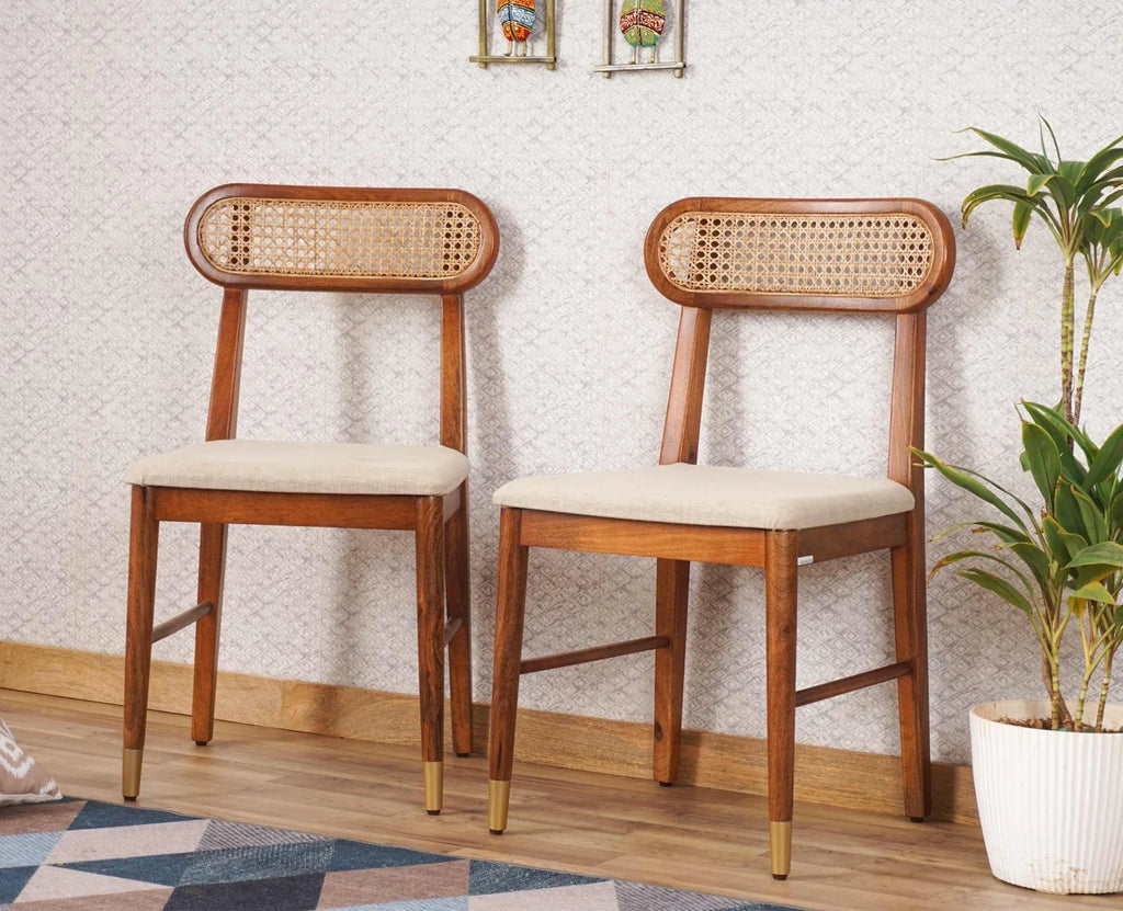 Walgloss Wooden Rattan Cane Chair Set