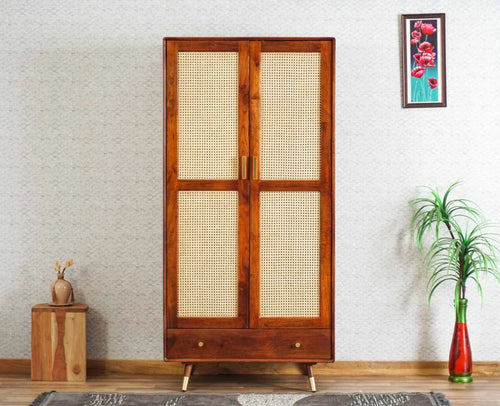 Acornix Solid Wood Rattan Cane Wardrobe