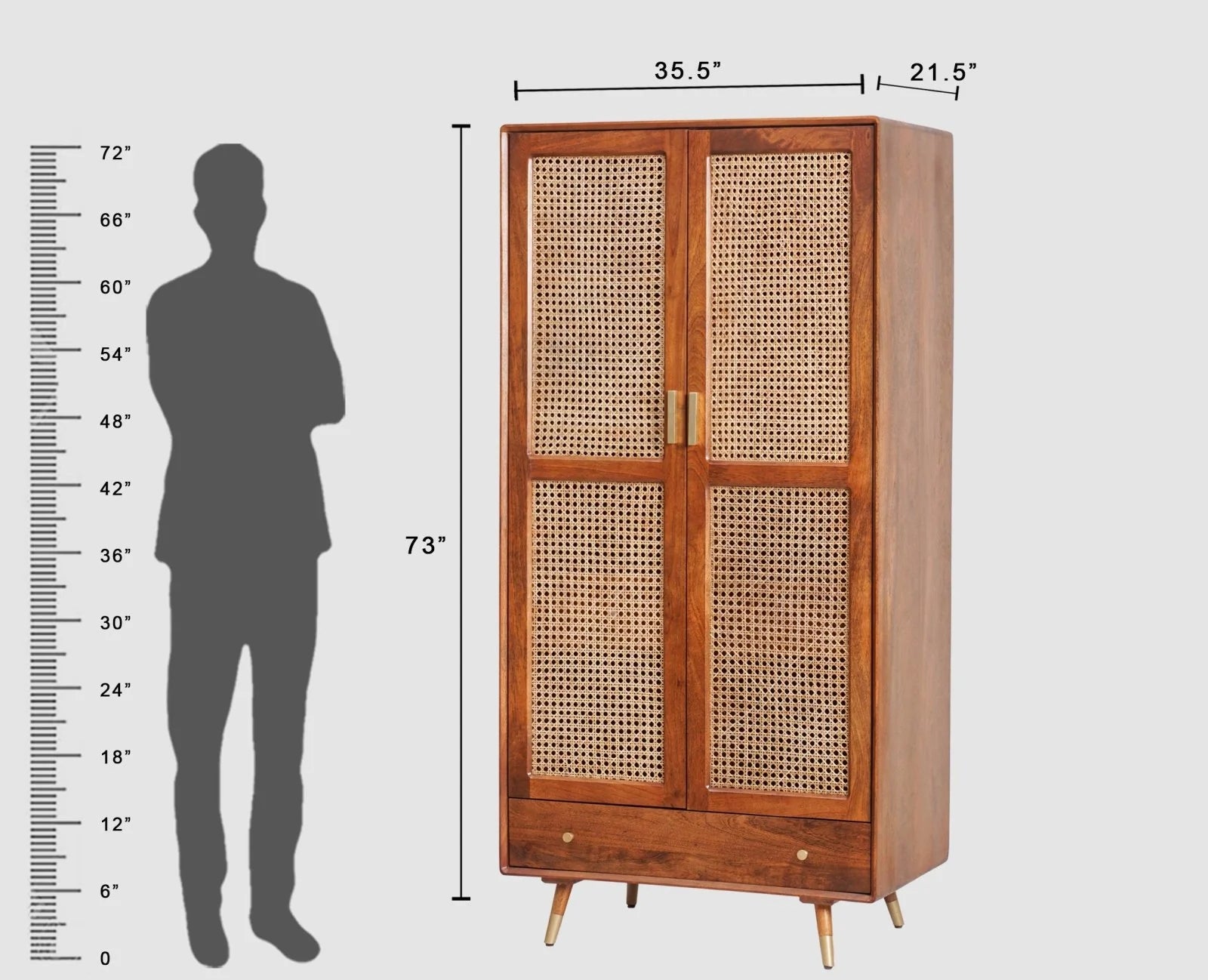 Acornix Solid Wood Rattan Cane Wardrobe