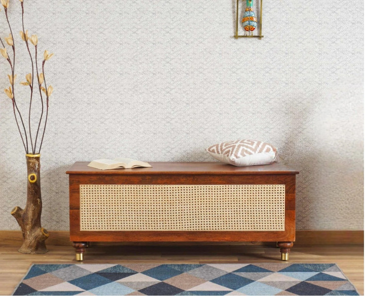 Kivra Solid Wood Rattan Storage Trunk Box