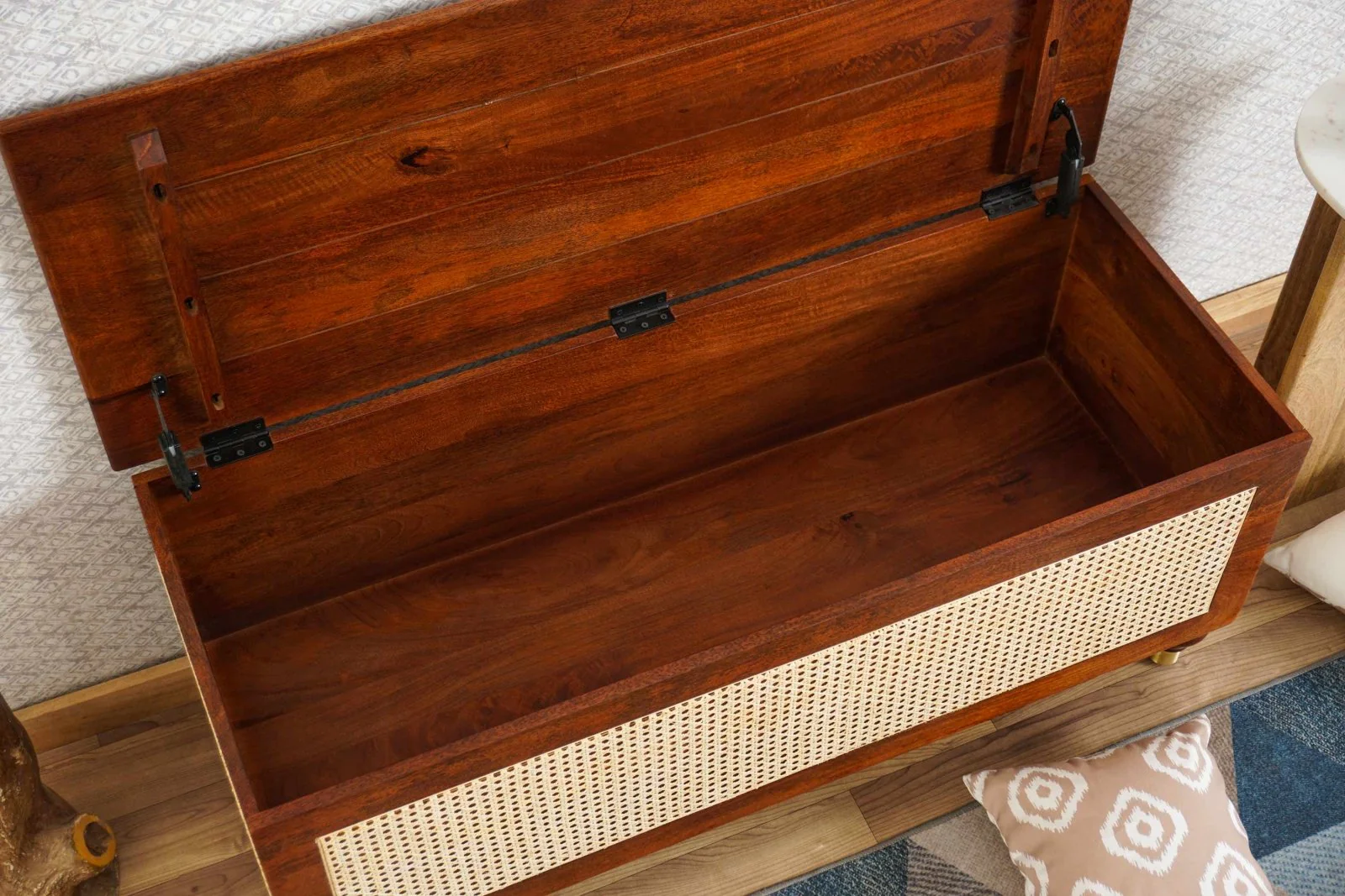 Kivra Solid Wood Rattan Storage Trunk Box