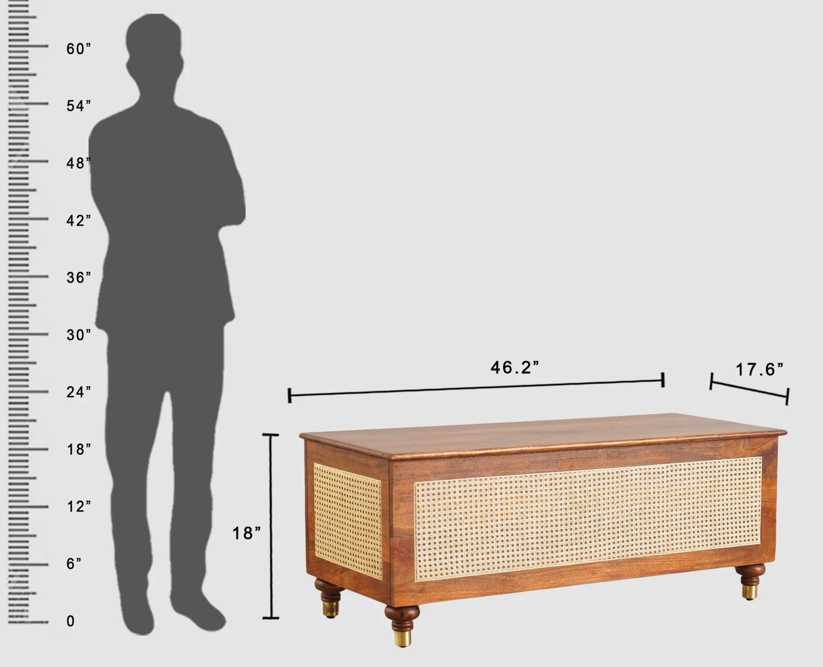 Kivra Solid Wood Rattan Storage Trunk Box