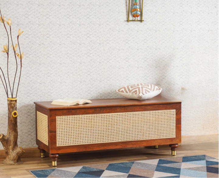 Kivra Solid Wood Rattan Storage Trunk Box
