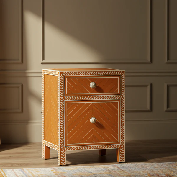 Sideva Wooden Side Table with Decorative Inlay