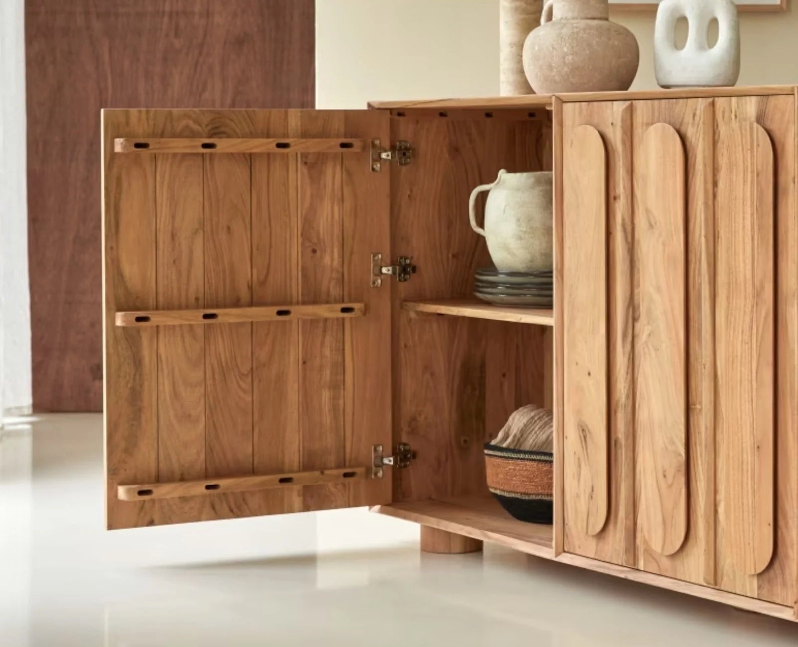 Relaxora Solid Wood Three Door Storage Tall Cabinet