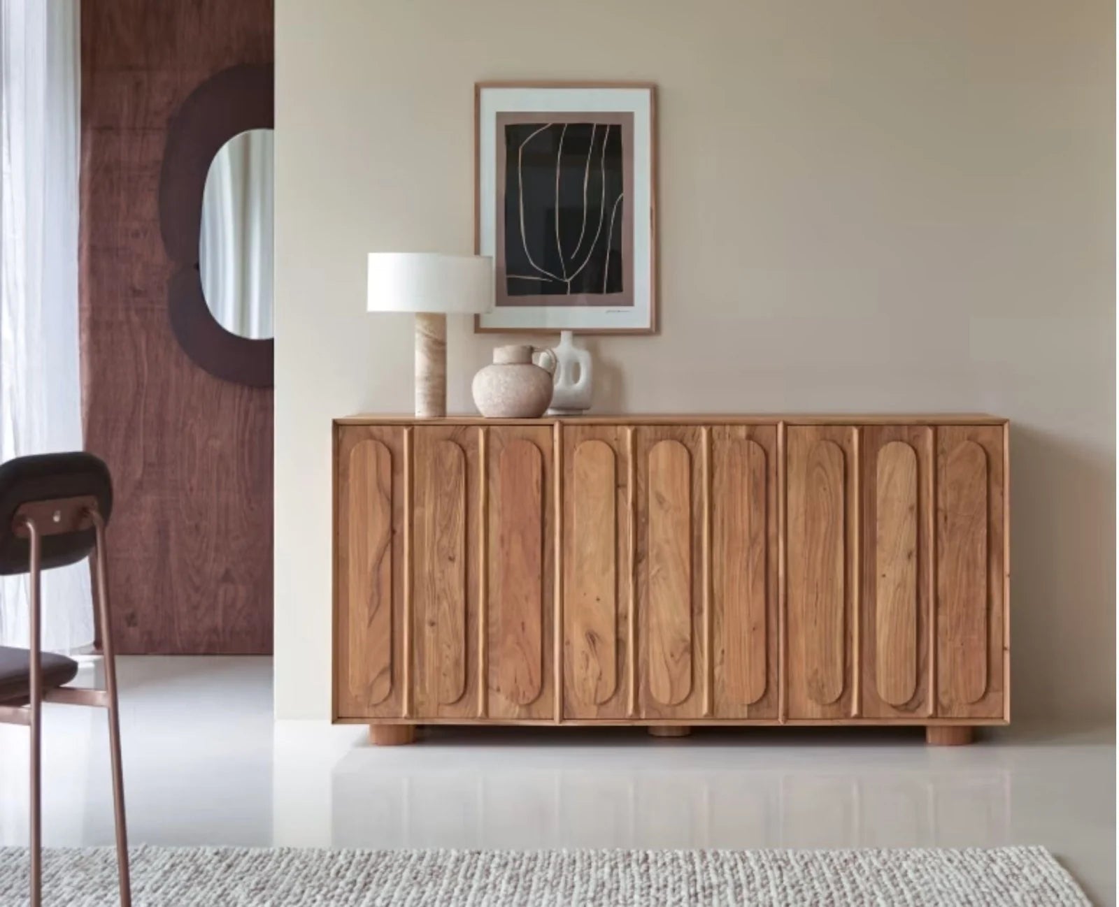 Relaxora Solid Wood Three Door Storage Tall Cabinet