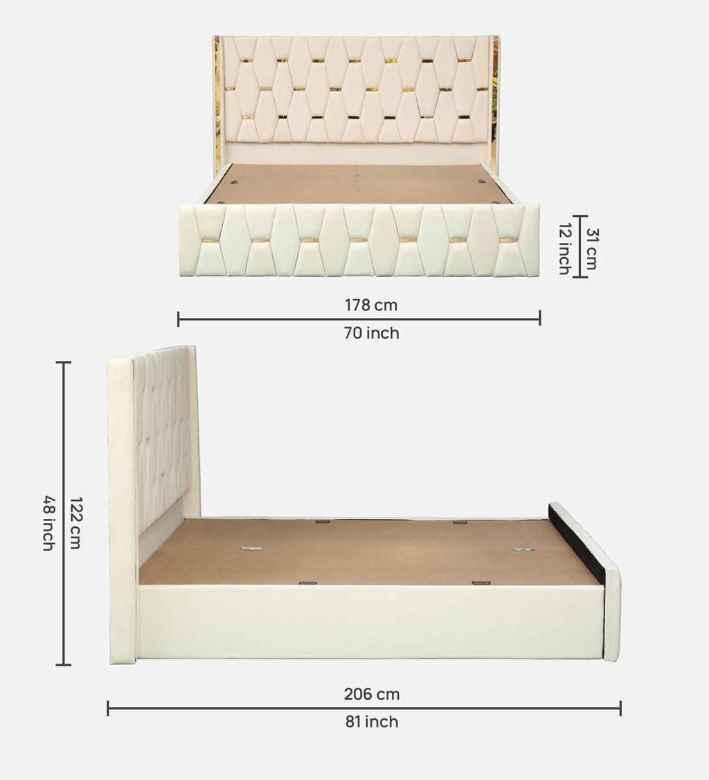 Velvet Upholstered Bed In White color With Box Storage