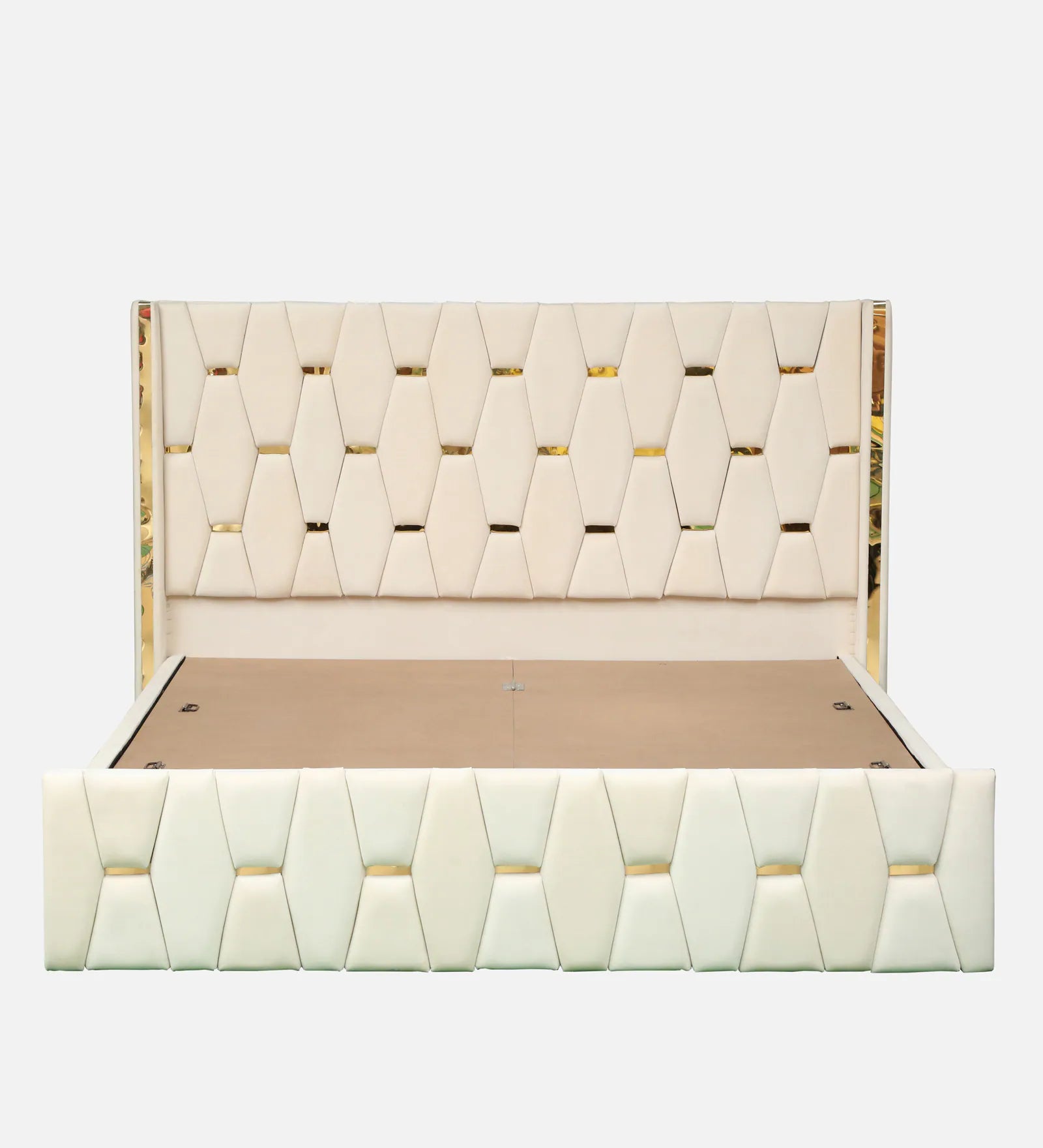 Velvet Upholstered Bed In White color With Box Storage